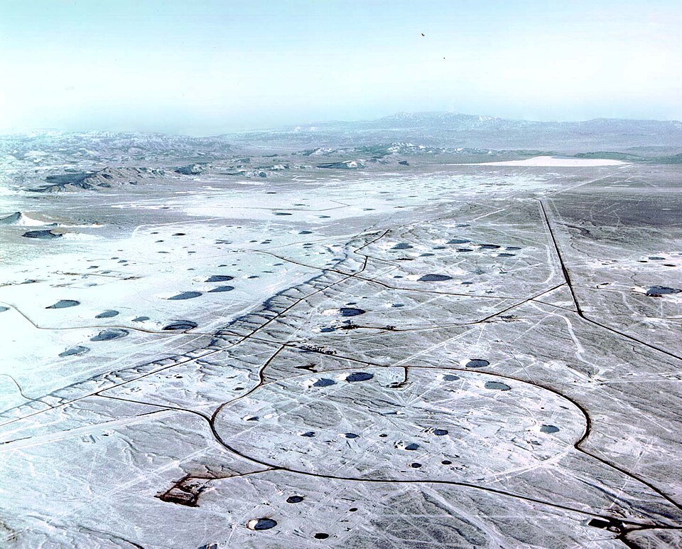 Aerial view of subsidence craters at Yucca Flat, Nevada Test Site