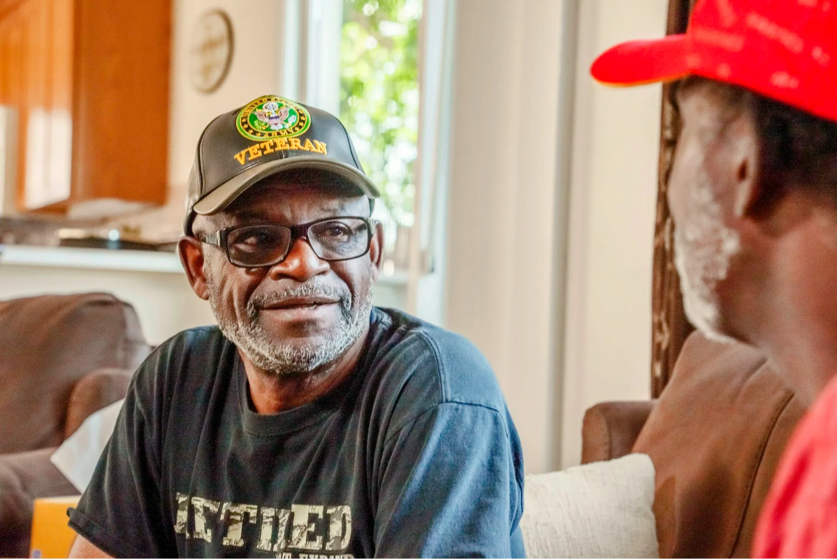 A military veteran at home in conversation